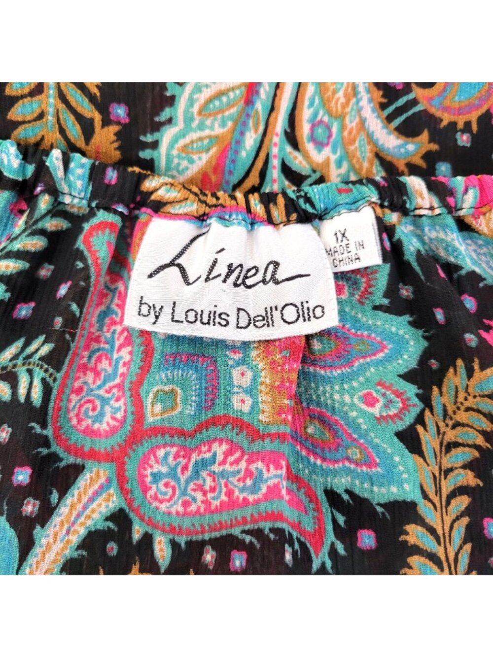 Linea By Louis DellOlio Paisley Print Long Sleeve Blouse 1X Polyester Multi-Colo - Picture 3 of 8
